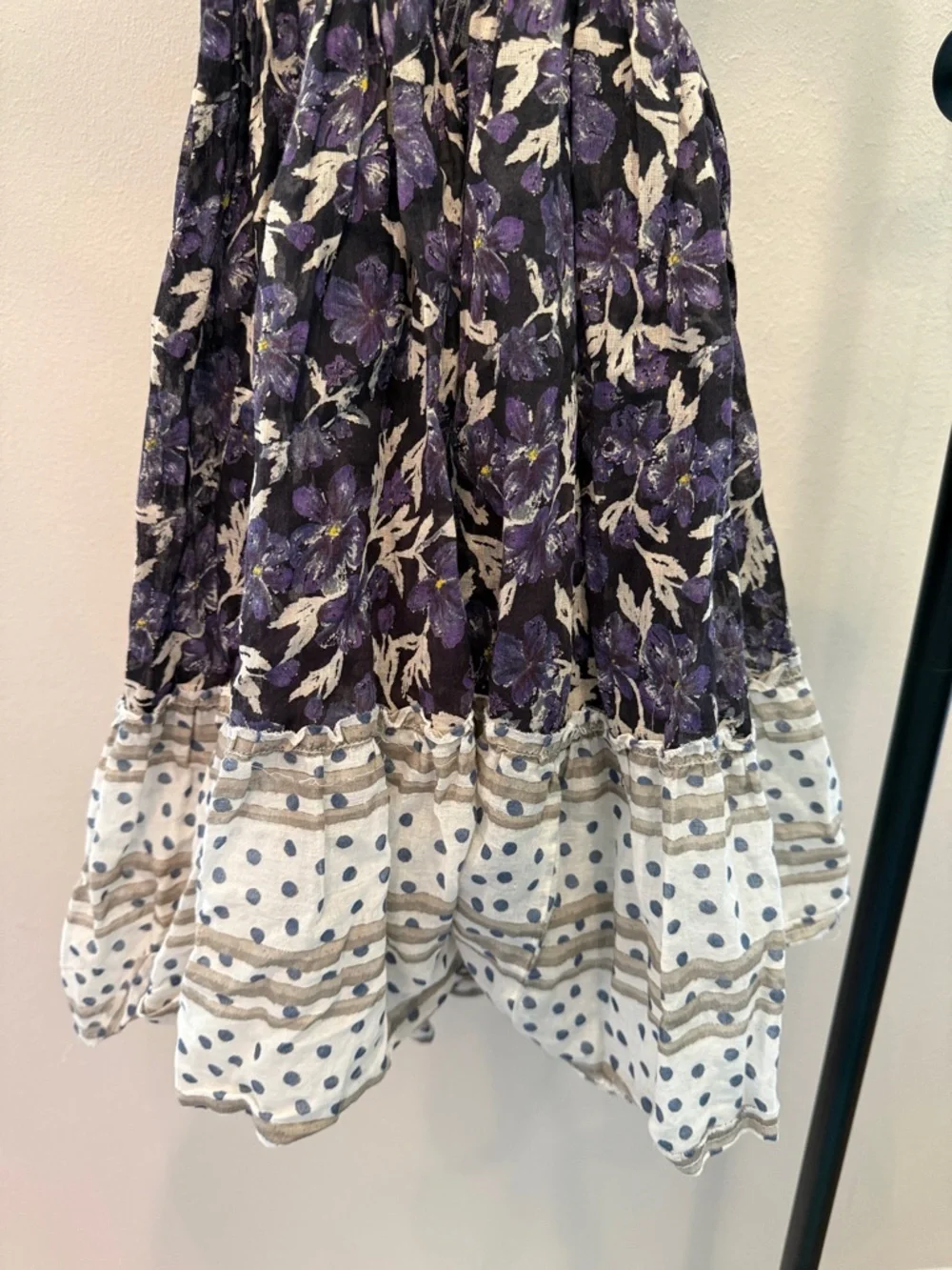 Free People Purple Floral Backless Sundress with Cream Polka-Dot Hem - Picture 3 of 7